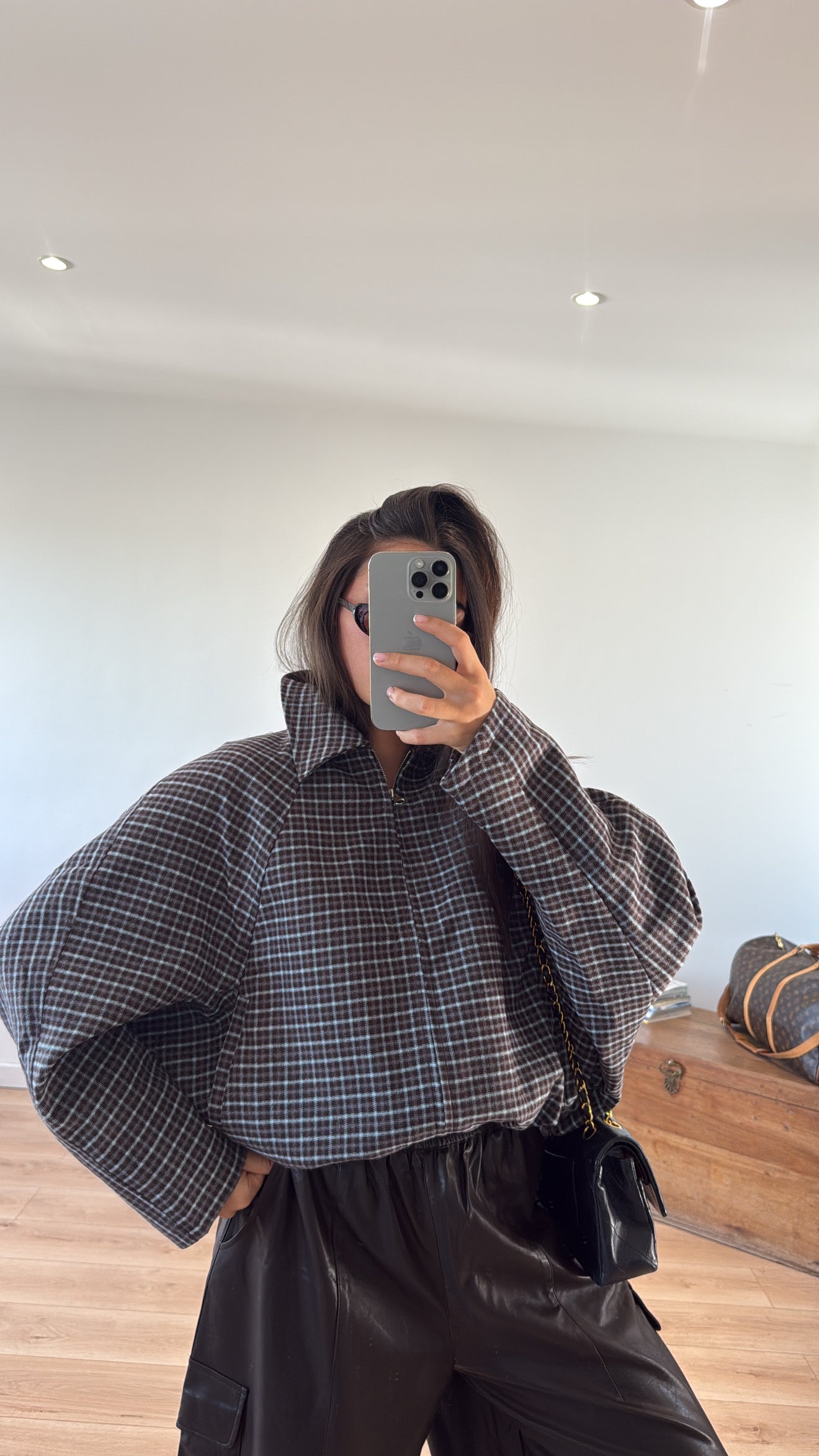 VESTE "KYLIE" CARREAUX CHOCOLAT BLEU