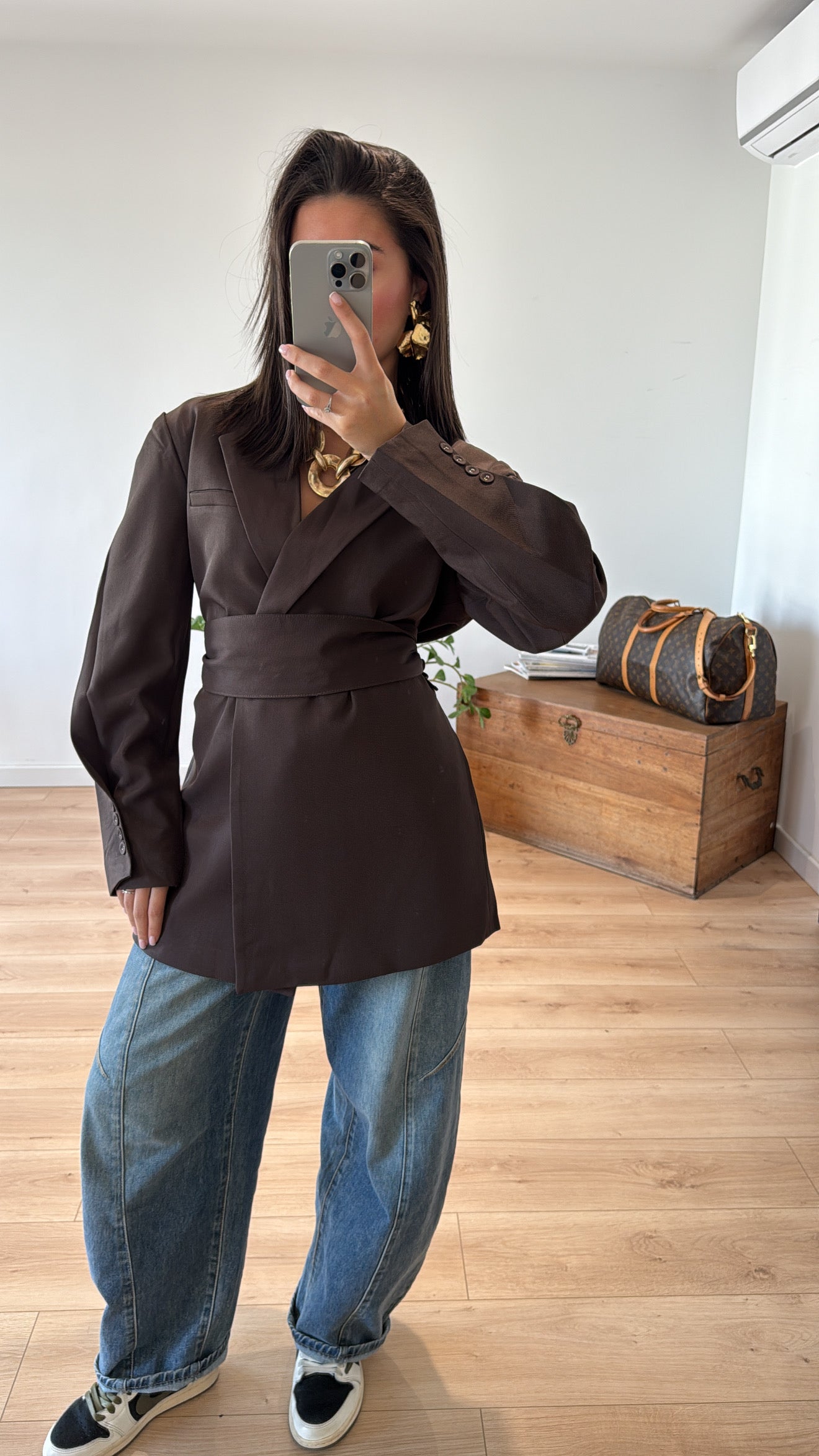 Blazer Ceinturé Chocolat Élégant