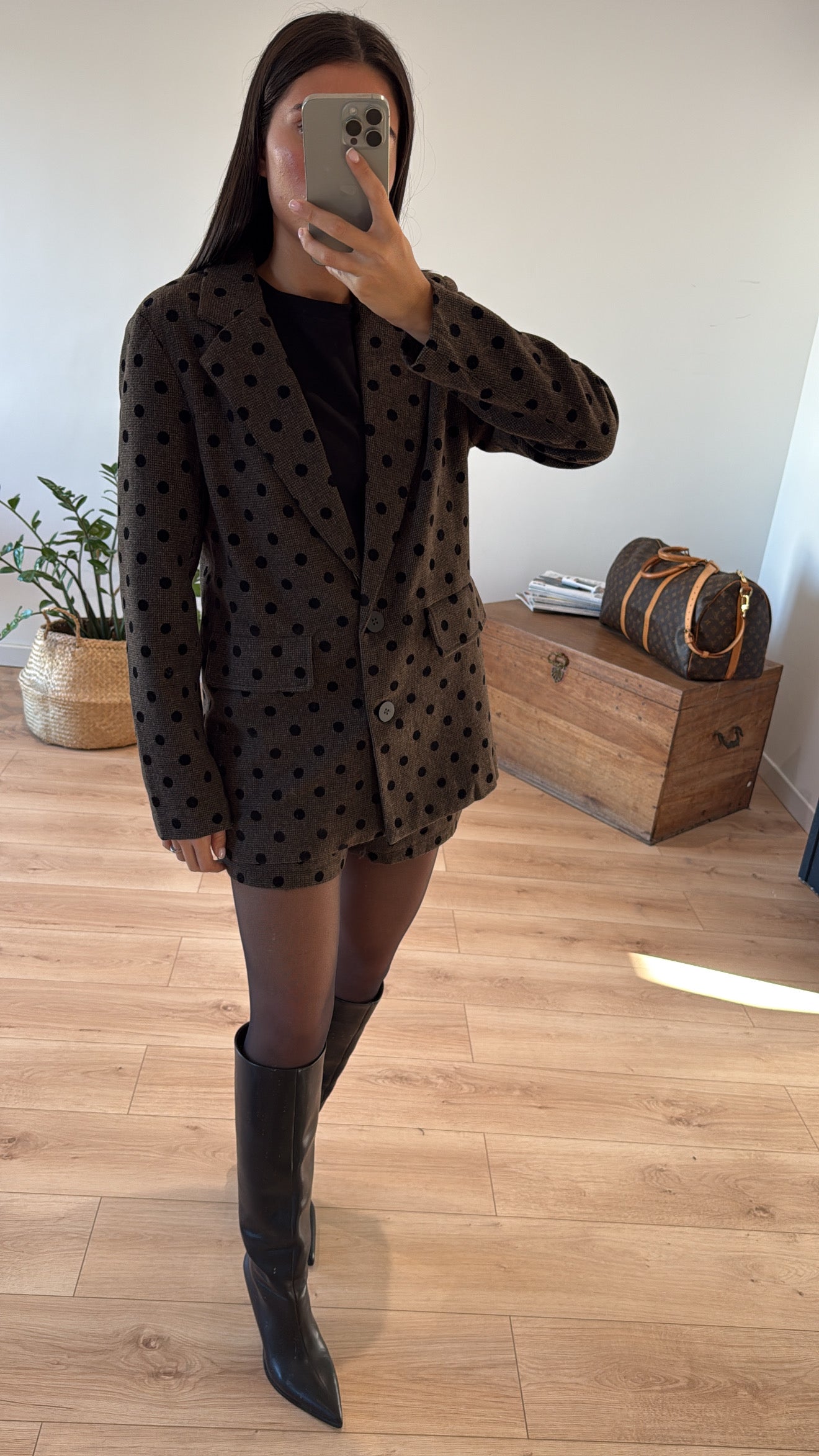 Blazer Chocolat à Pois Élégant