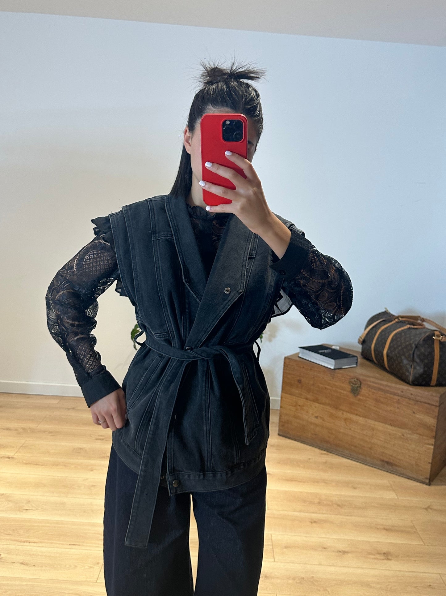 VESTE SANS MANCHES "DAIVA" - DENIM NOIR