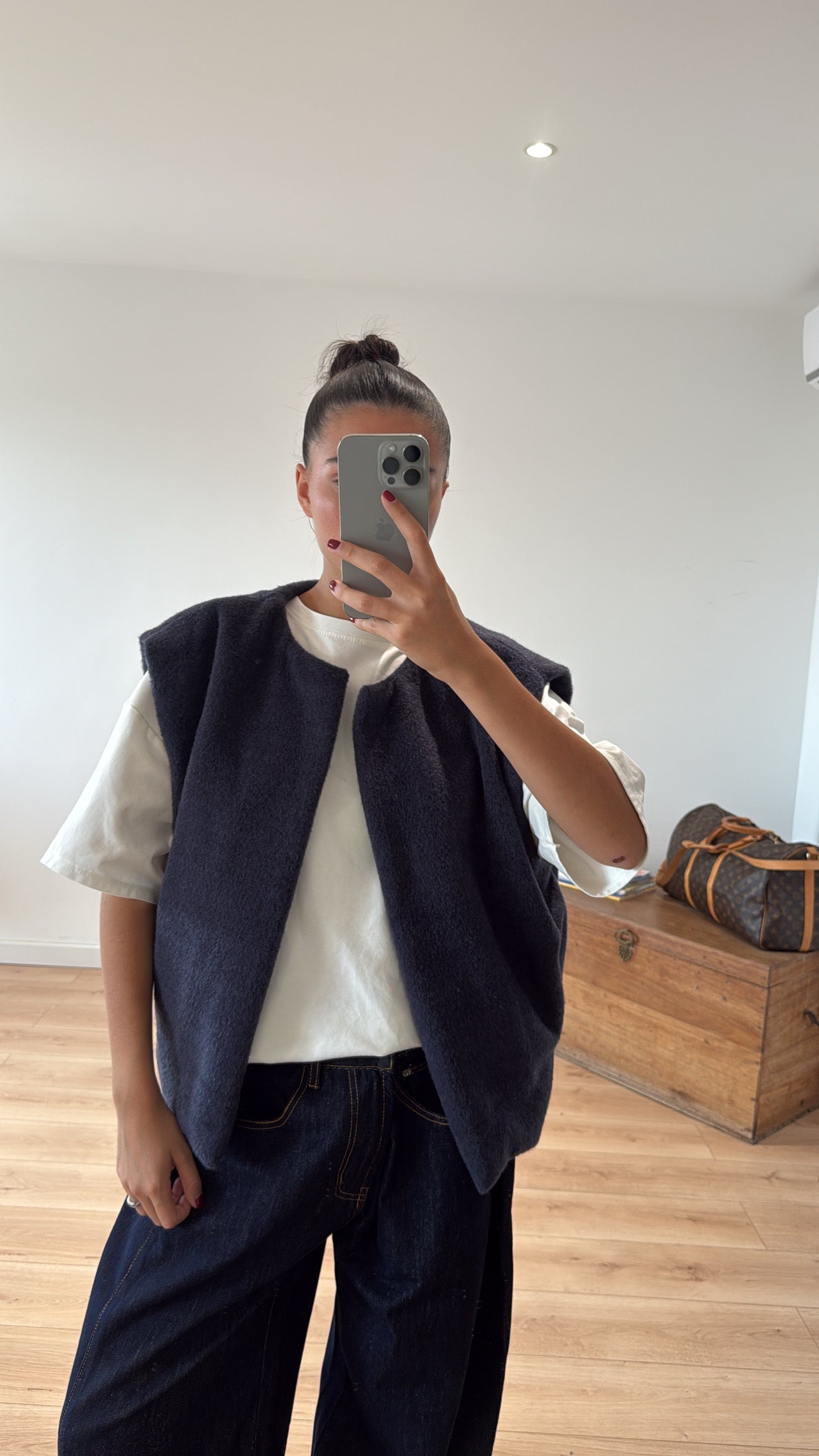 VESTE SANS MANCHES "CLEM" - BLEU marine effet feutrine