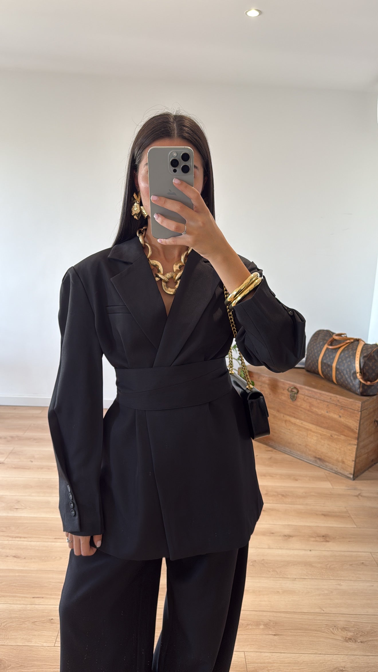 Blazer Ceinturé Noir Intemporel