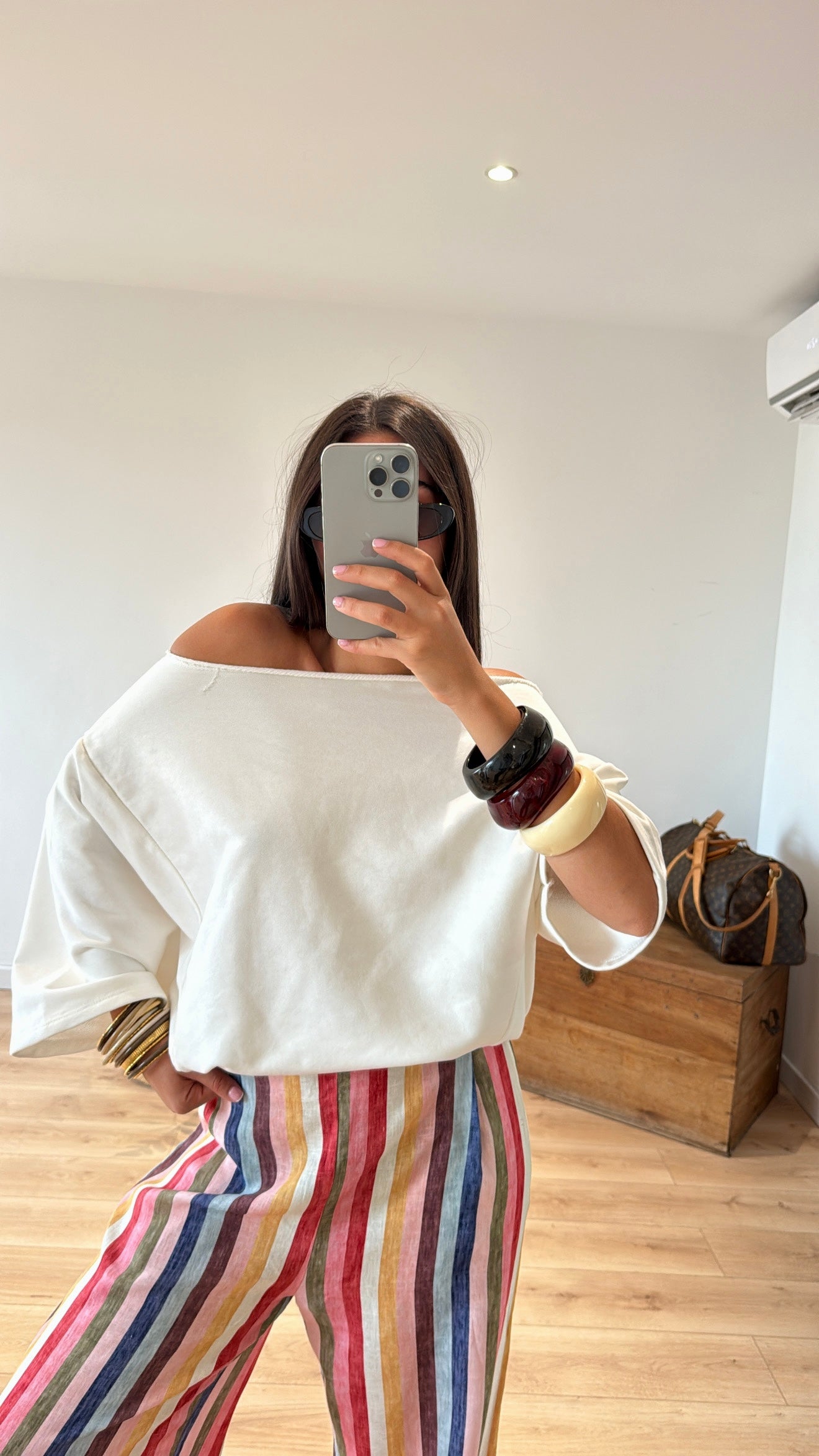 TOP SWEAT BLANC "EVA" (TOP MANCHES TOMBANTE ÉPAULES)