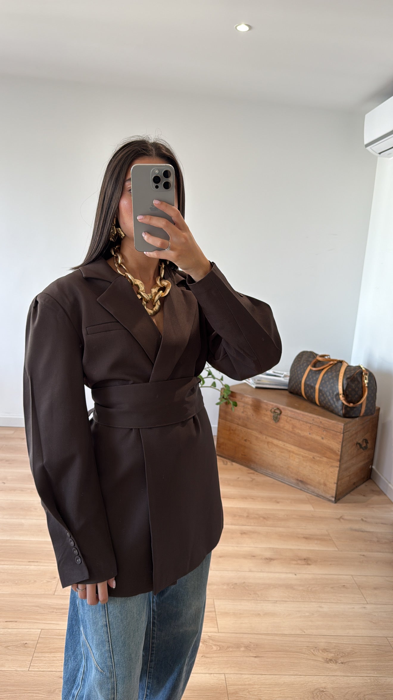Blazer Ceinturé Chocolat Élégant
