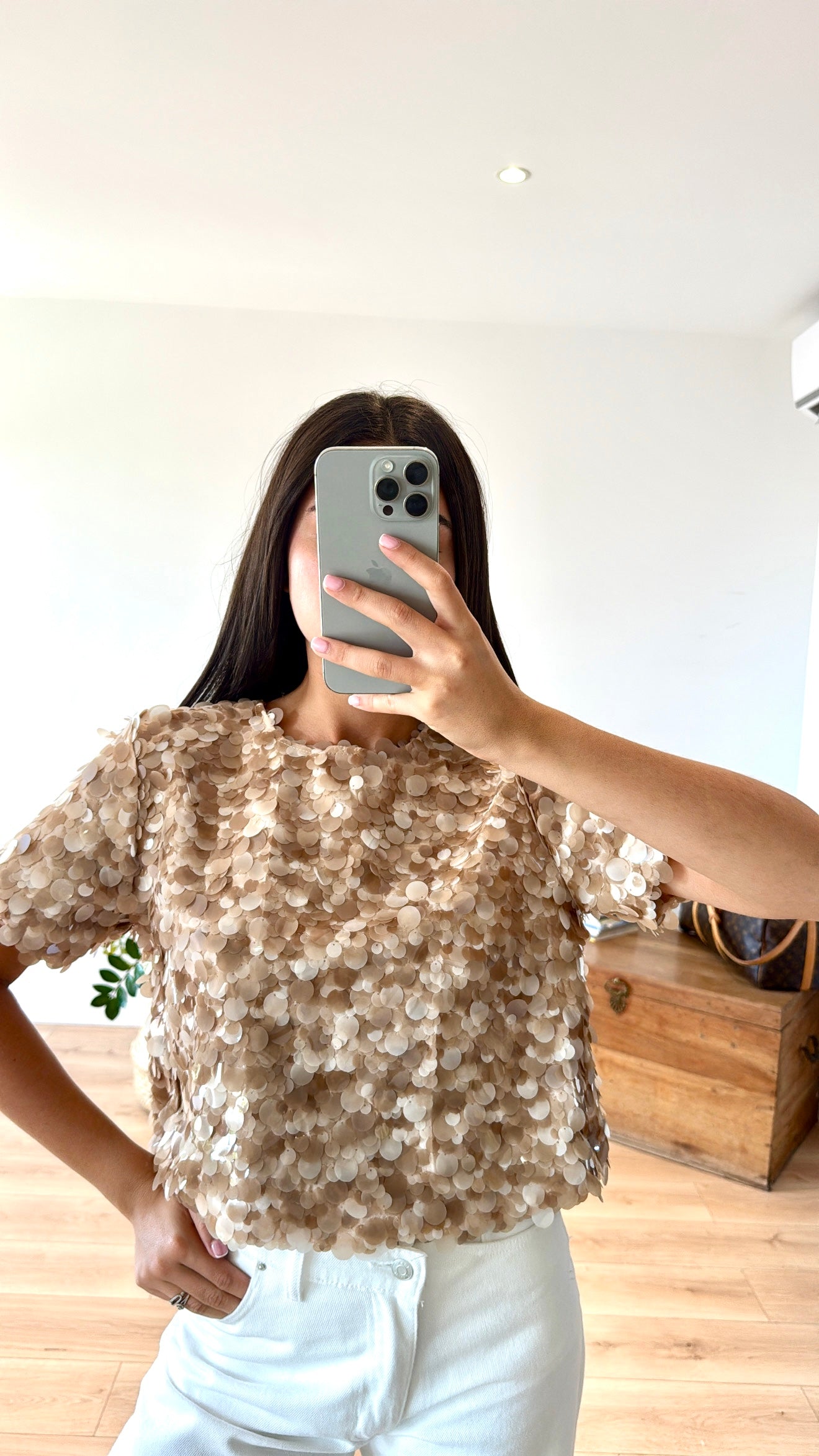 TOP BEIGE SEQUINS "CLARISSE"