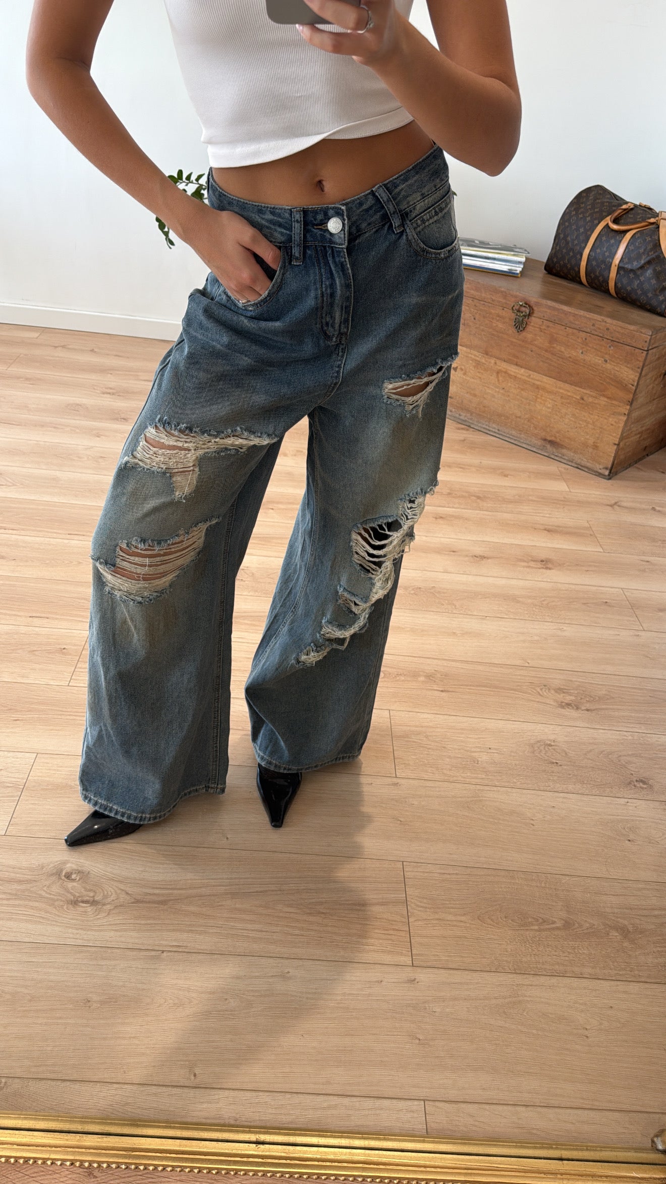 Jean wide leg destroy BLEU DENIM
