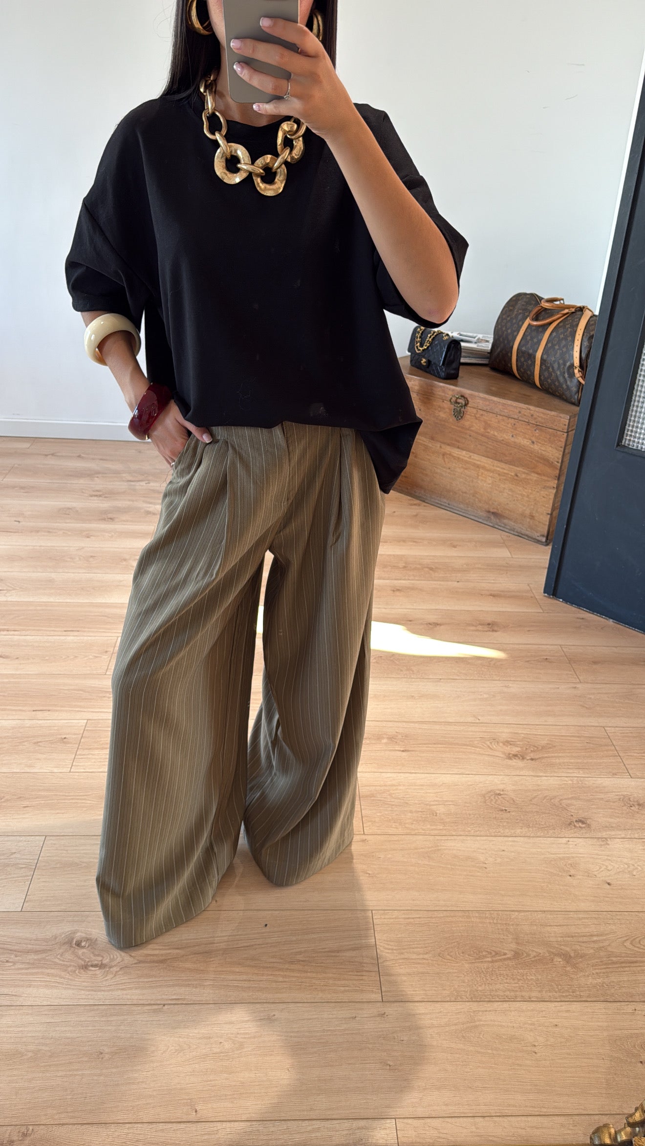 Pantalon Palazzo Rayé Fluide