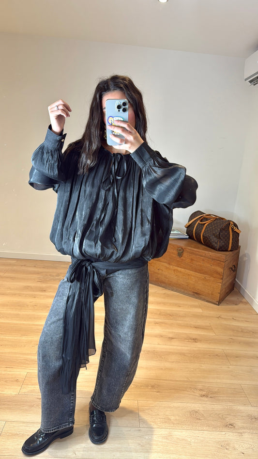 BLOUSE SATINÉE "MARGOT" NOIRE