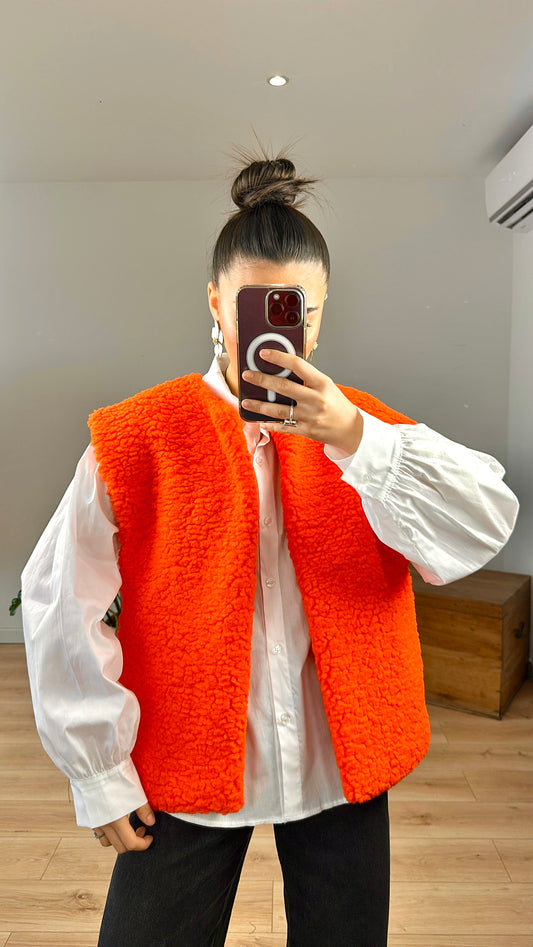 Veste « Justine » sans manches moumoute ORANGE