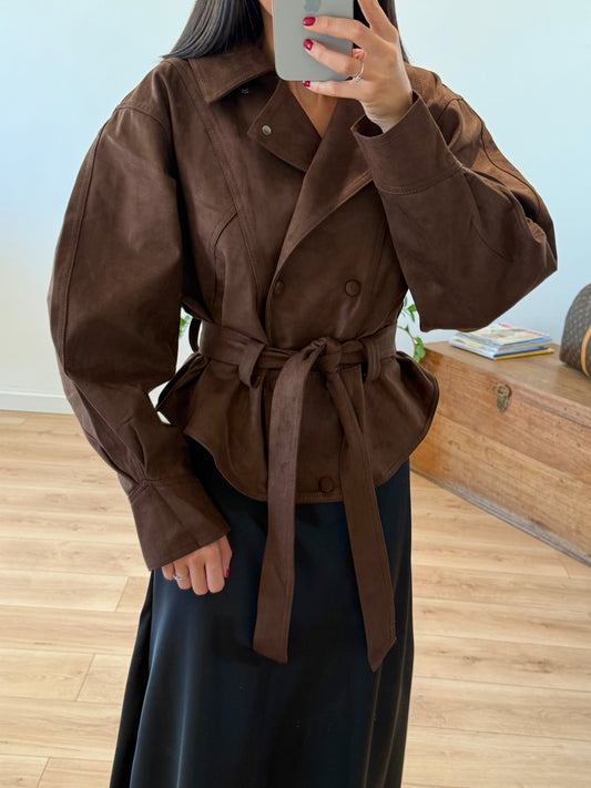 VESTE CEINTURÉE "ELIA" - CHOCOLAT