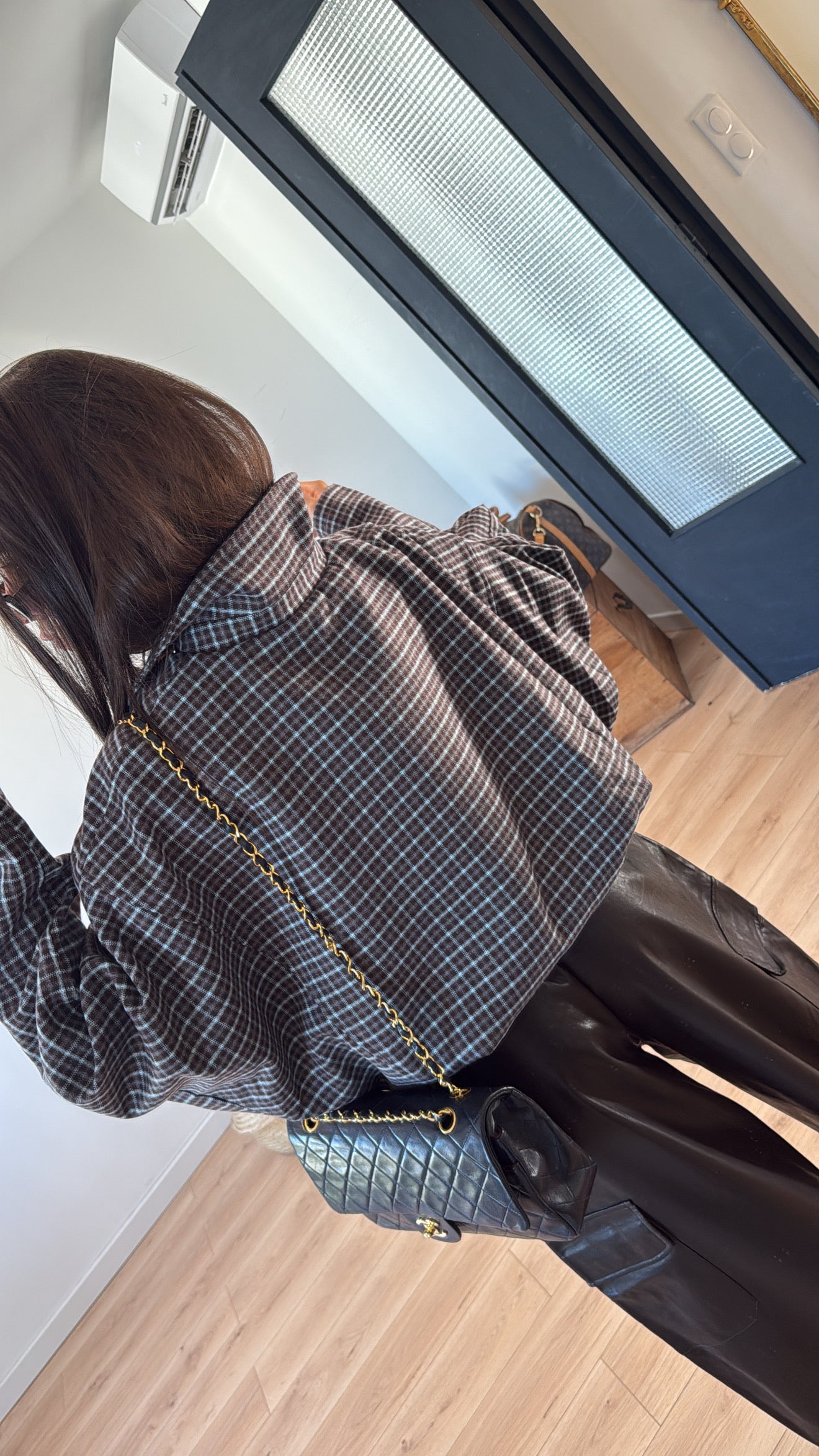 VESTE "KYLIE" CARREAUX CHOCOLAT BLEU