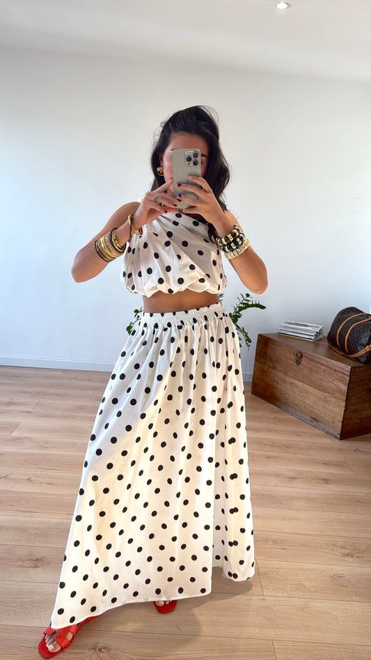 "PATRICIA" WHITE POLKA DOT SET