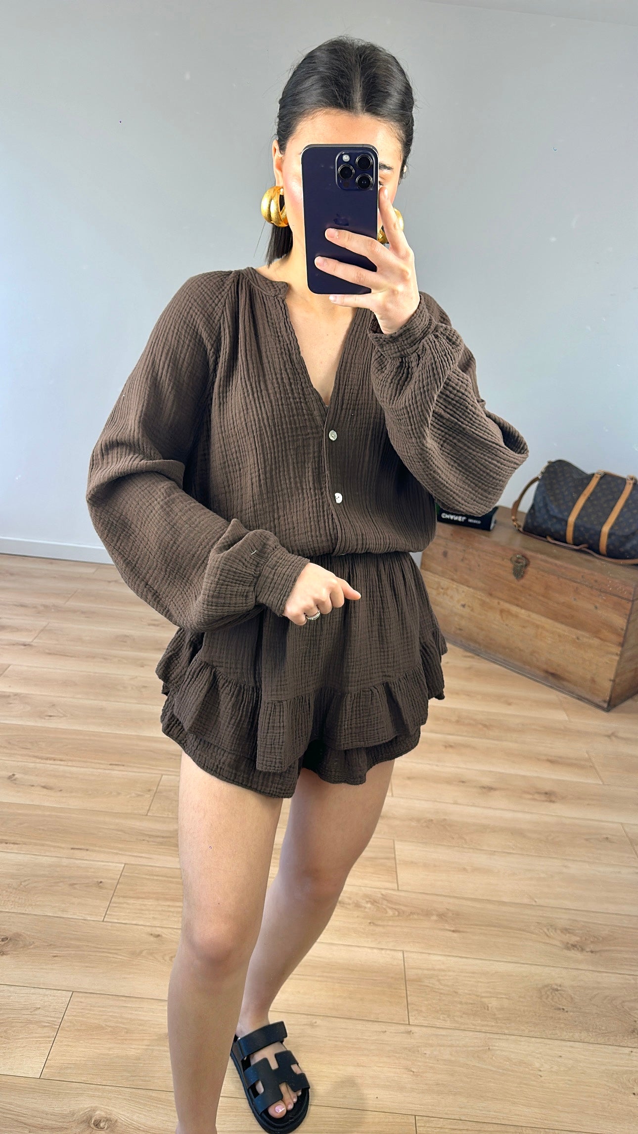 Combinaison-short "Maria" MARRON