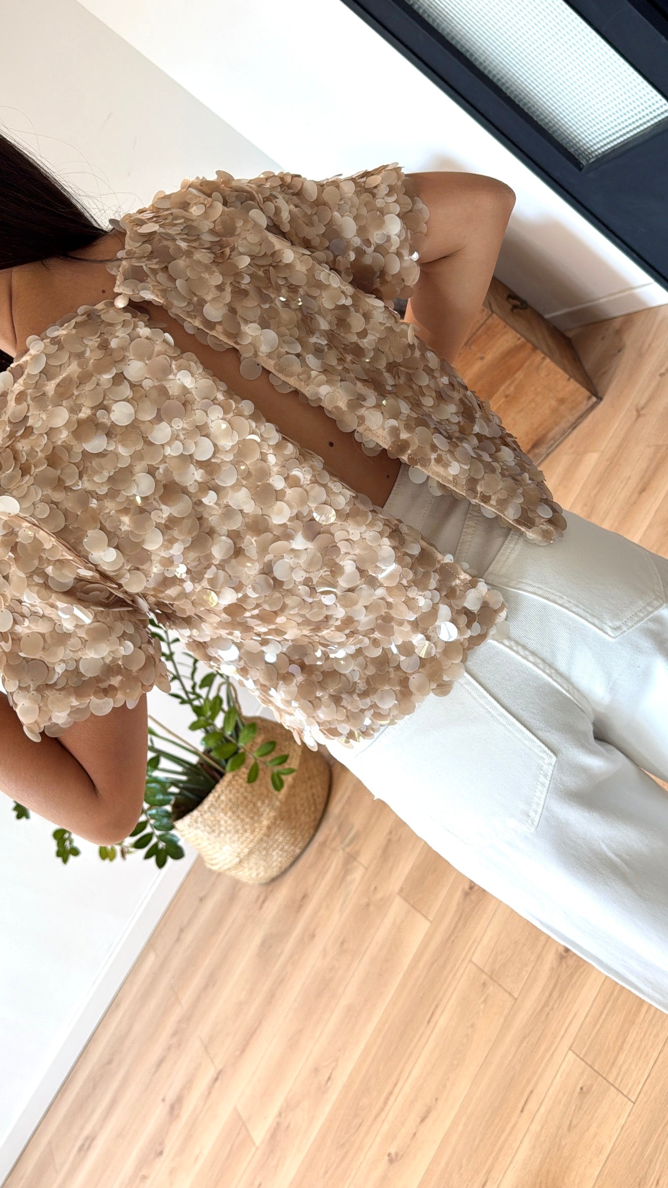 TOP BEIGE SEQUINS "CLARISSE"
