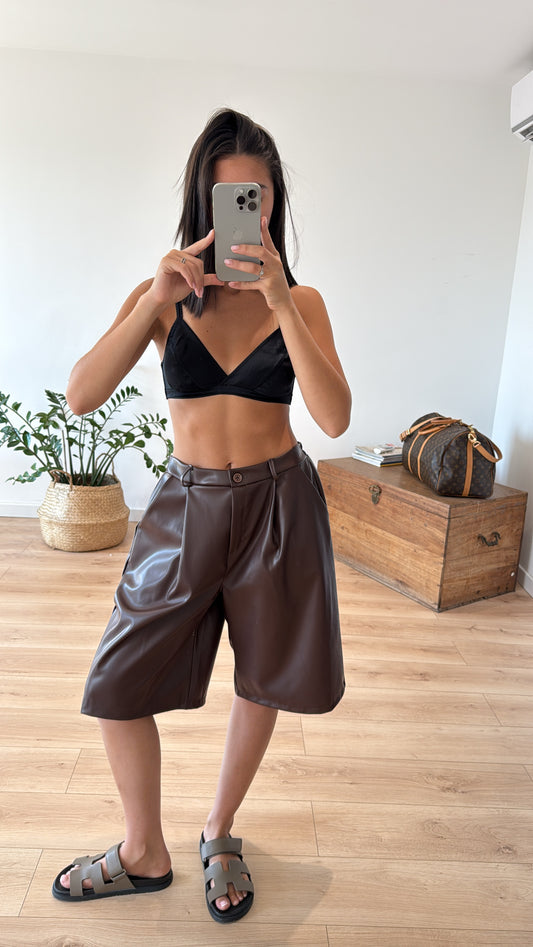 BERMUDA "AVA" CHOCOLAT Cuir synthétique