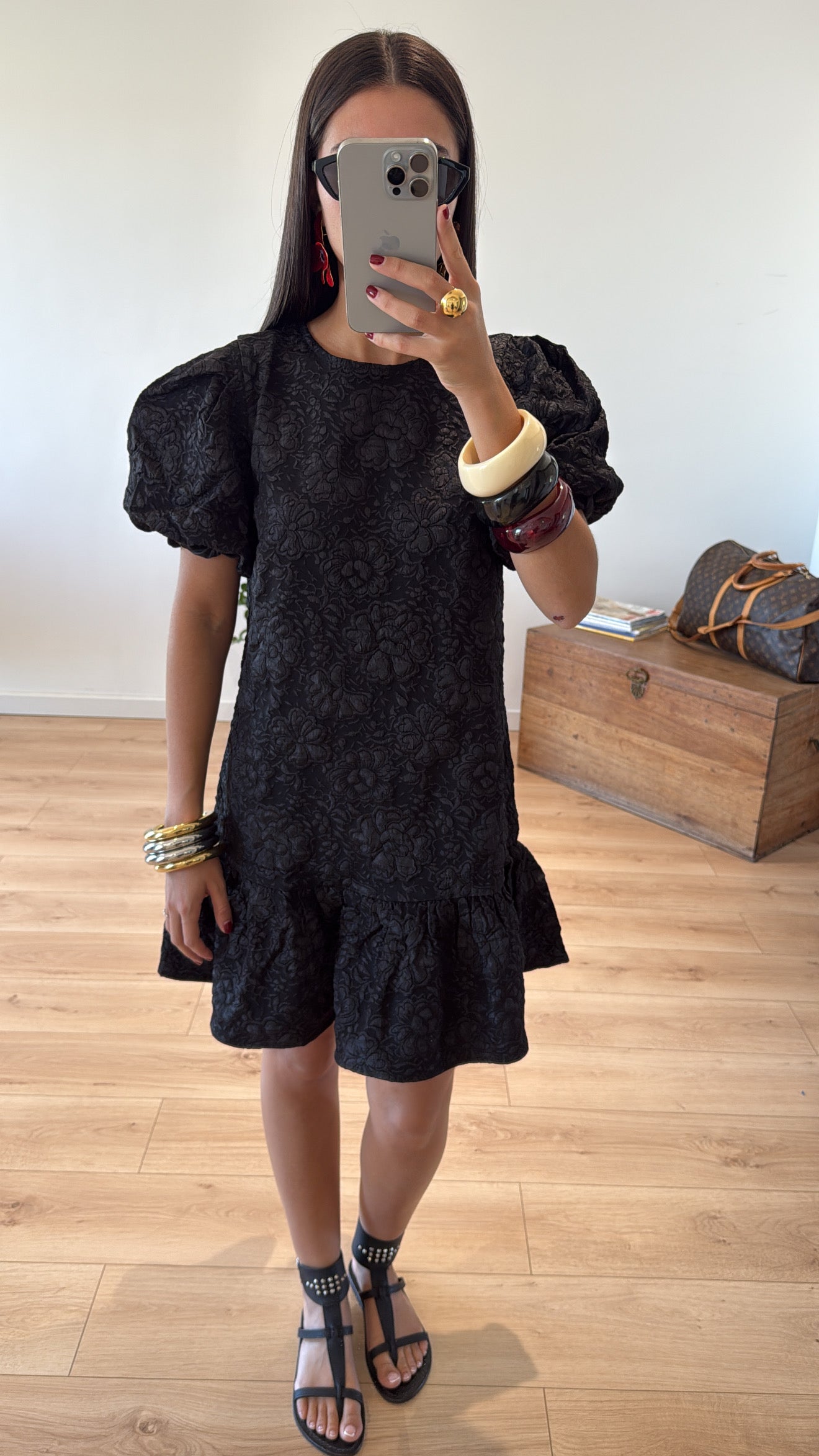 Robe "Justine" noir à motifs