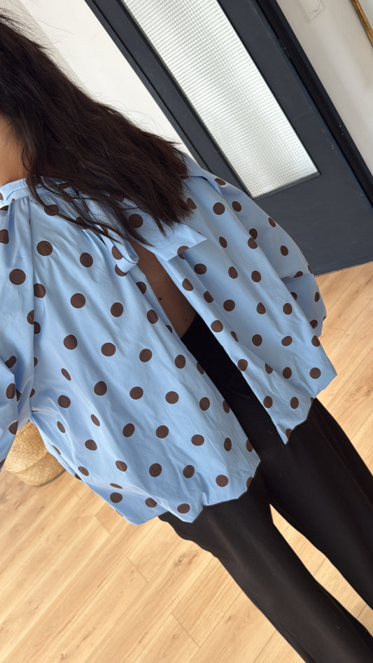 BLOUSE « CLAUDIA » BLEU A POIS CHOCO pré commande 20/03