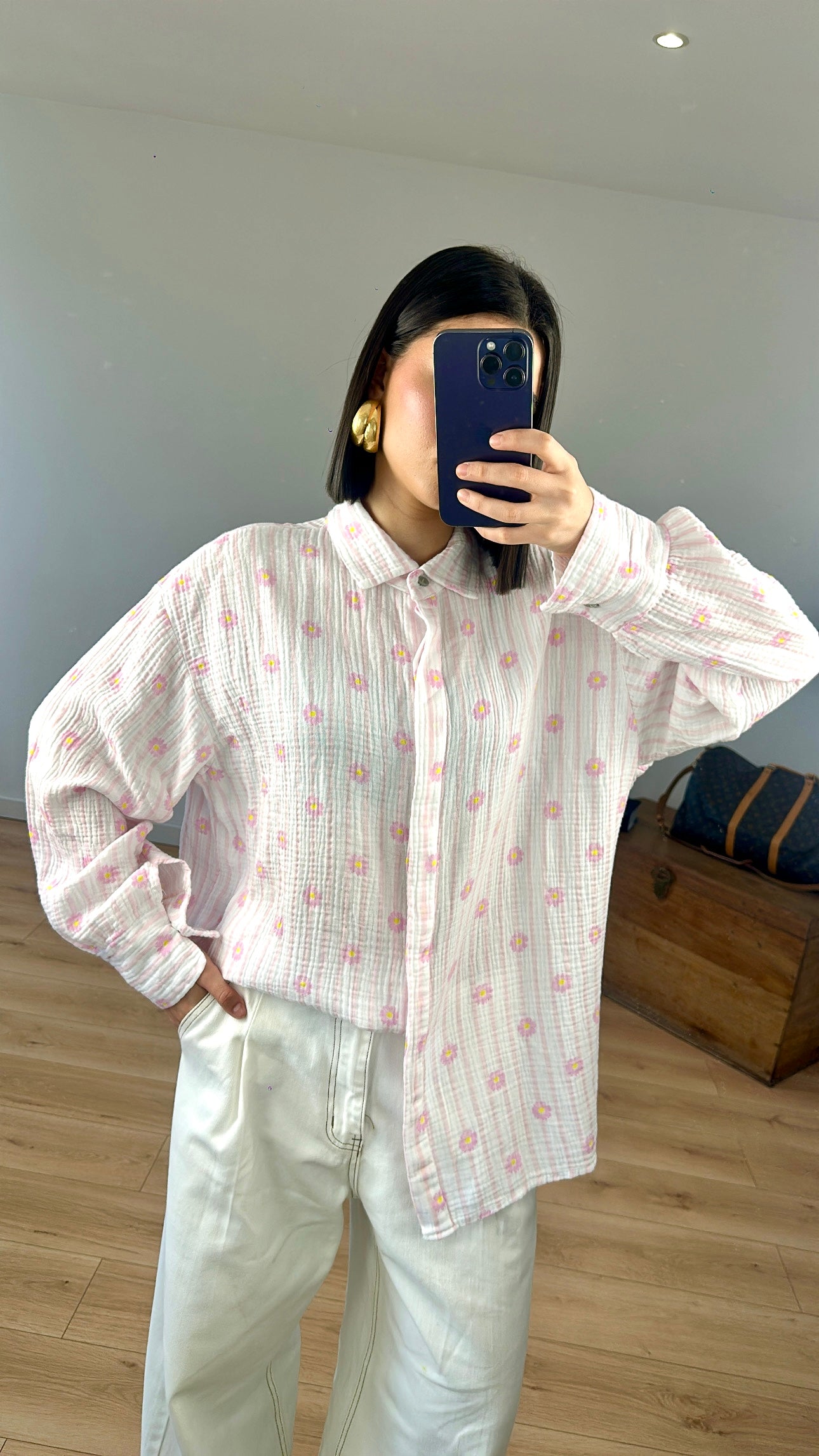 Chemise "Aurore" fleur ROSE