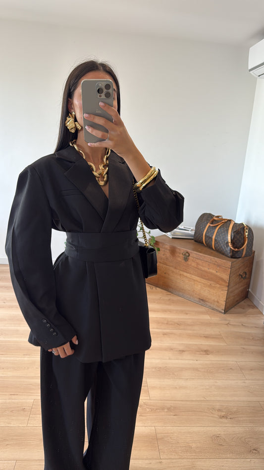 Blazer Ceinturé Noir Intemporel