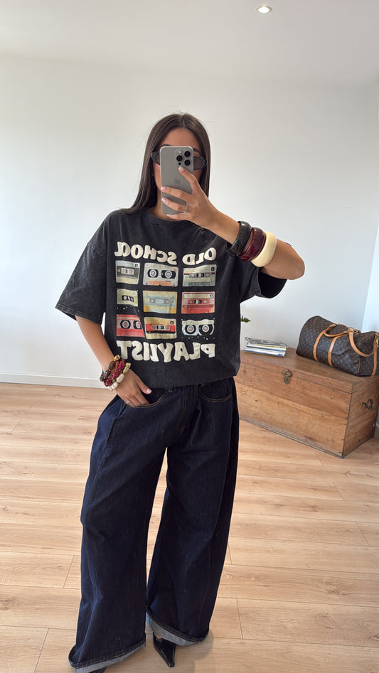 T-shirt oversize "old school" NOIR effet délavé