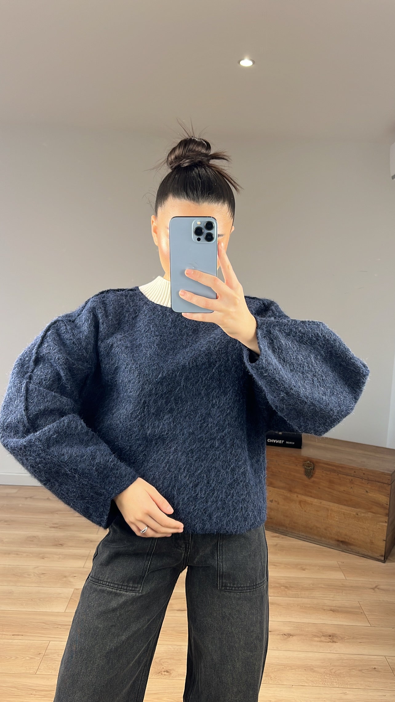 Pull « Marie » Bleu Marine/Blanc