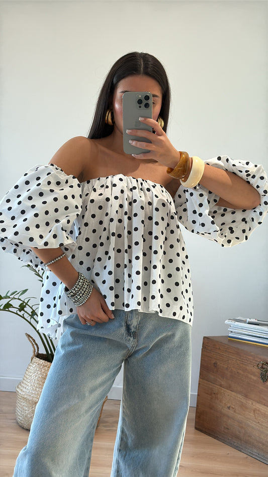 TOP « PAUL » BLANC À POIS