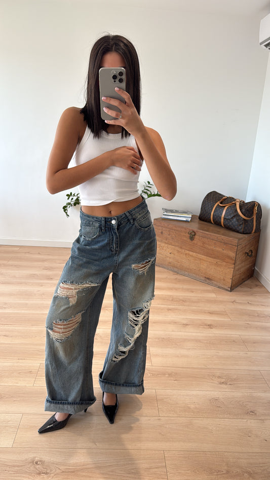 Jean wide leg destroy BLEU DENIM