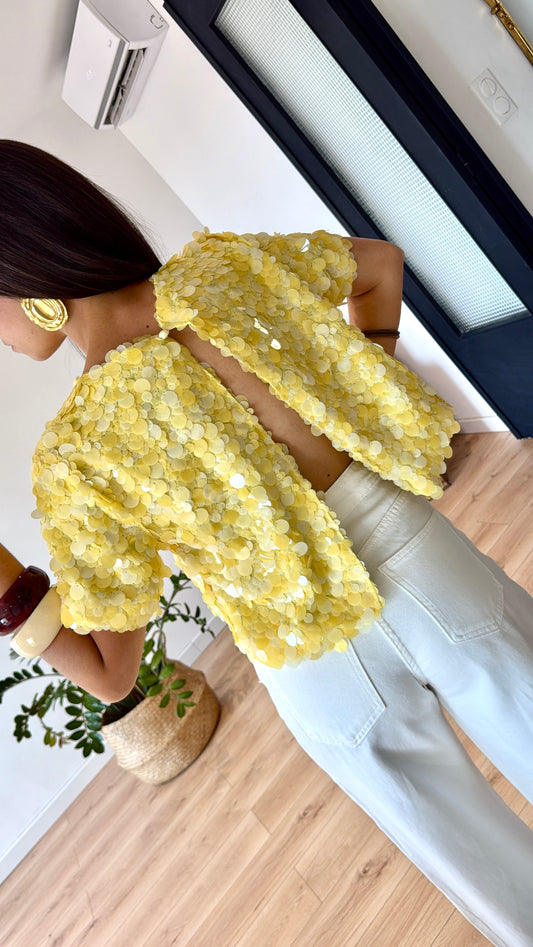 TOP JAUNE SEQUINS "CLARISSE" PRÉ COMMANDE À PARTIR DU 23juillet