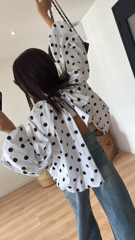 BLOUSE »CLAUDIA » BLANCHE À POIS PRÉ COMMANDE 25/03