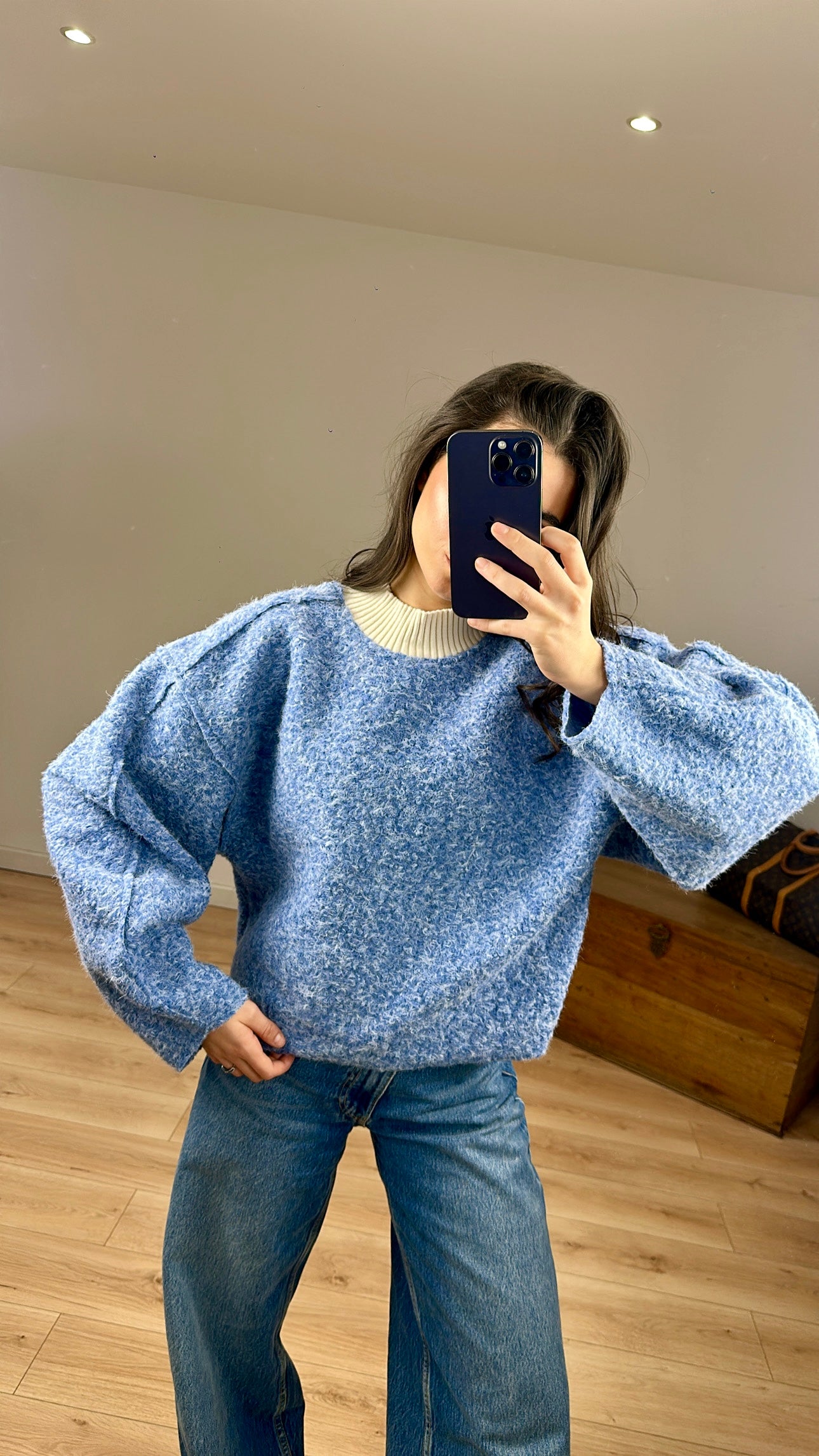 Pull « Marie » Bleu ciel/Blanc