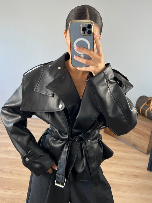 VESTE perfecto "EMIE" noir - en cuir synthétique
