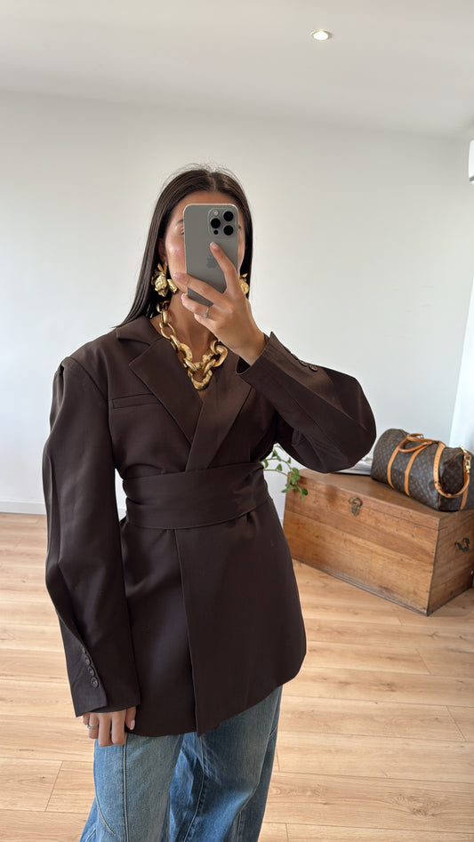 Blazer Ceinturé Chocolat Élégant