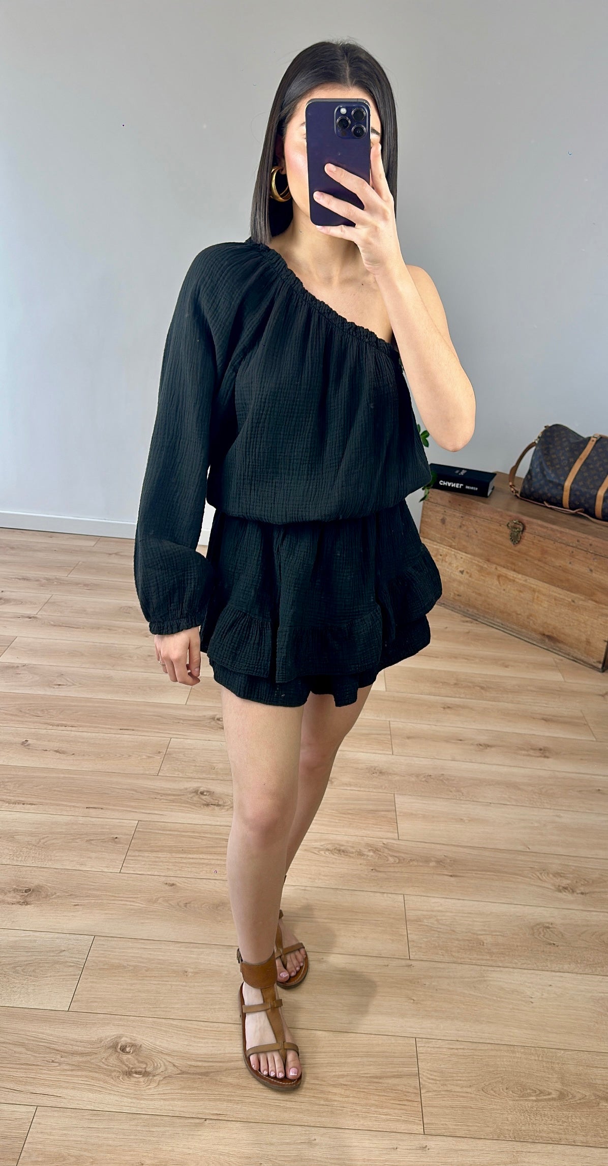 Combinaison-short "Maëline" monomanche NOIRE