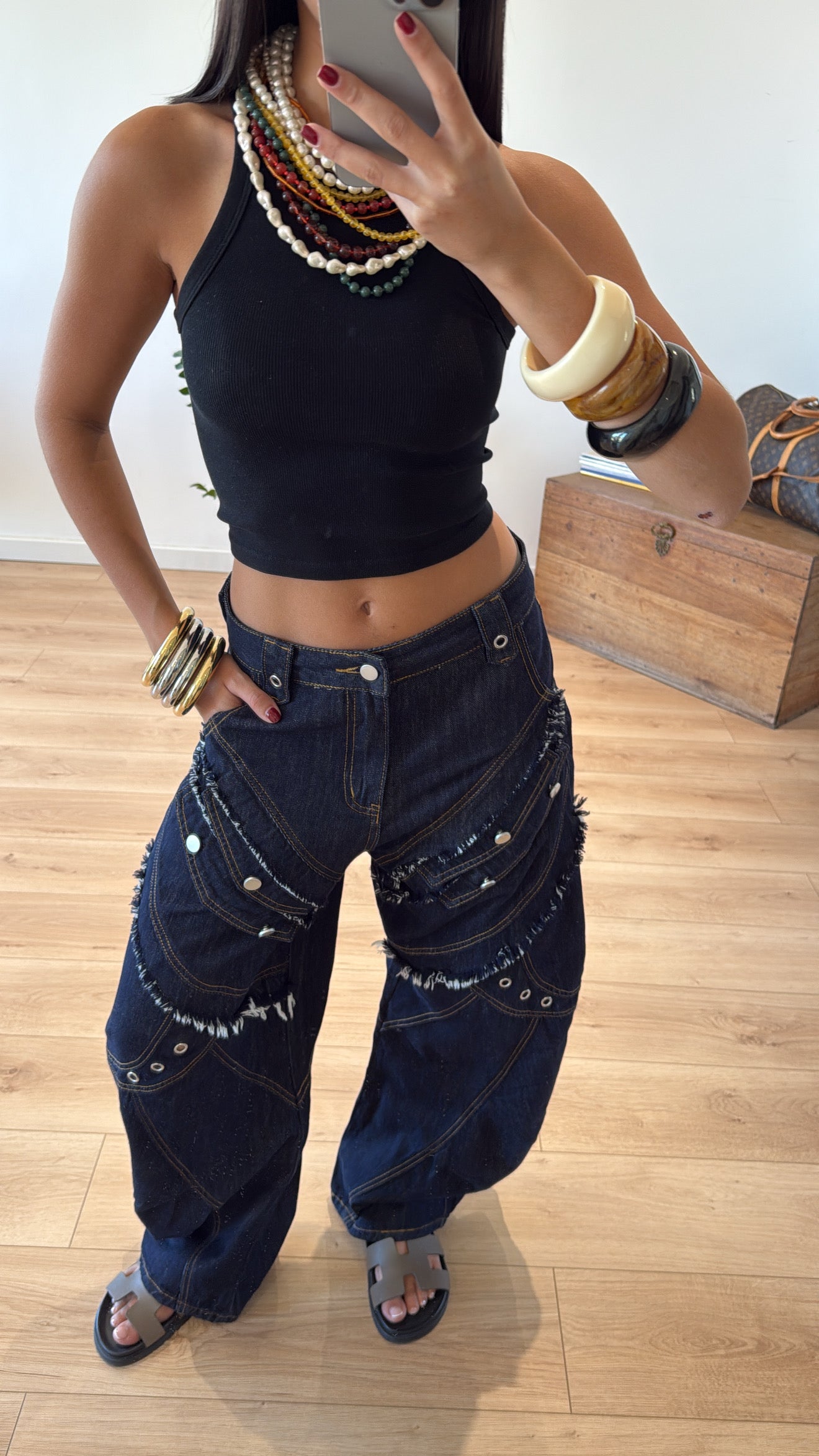 JEAN "CLOVER" À OEILLETS - DENIM BRUT
