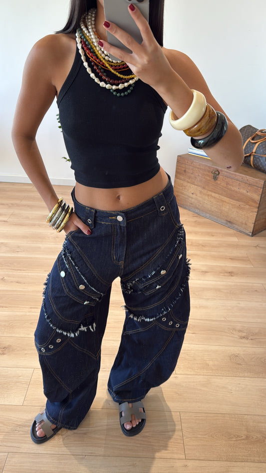 JEAN "CLOVER" À OEILLETS - DENIM BRUT