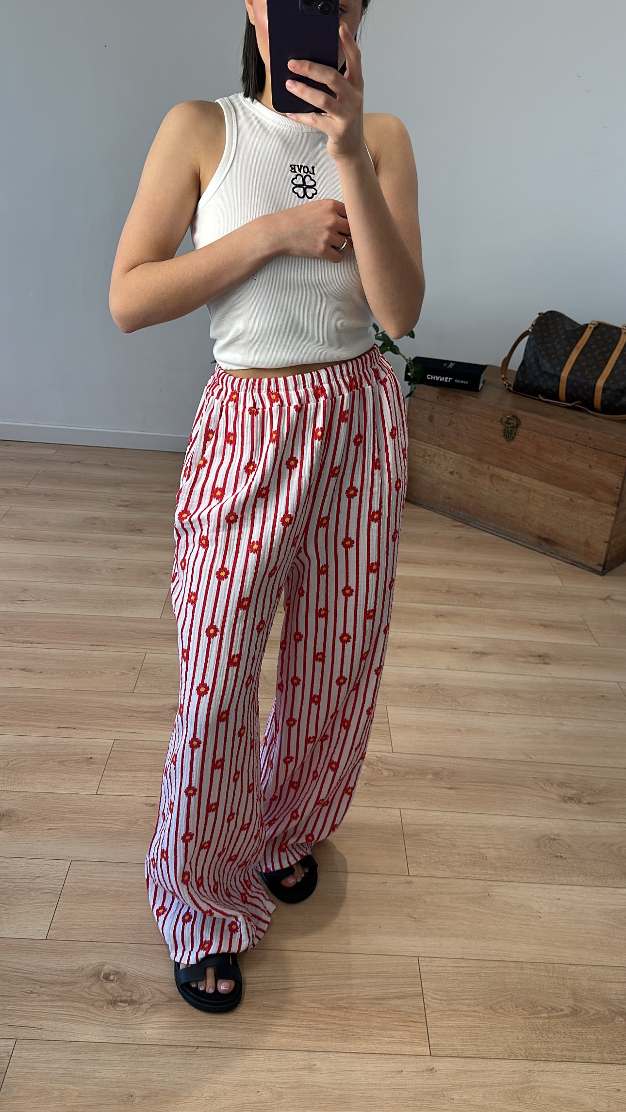 Pantalon "Elise" Fleur ROUGE