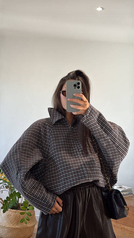 VESTE "KYLIE" CARREAUX CHOCOLAT BLEU