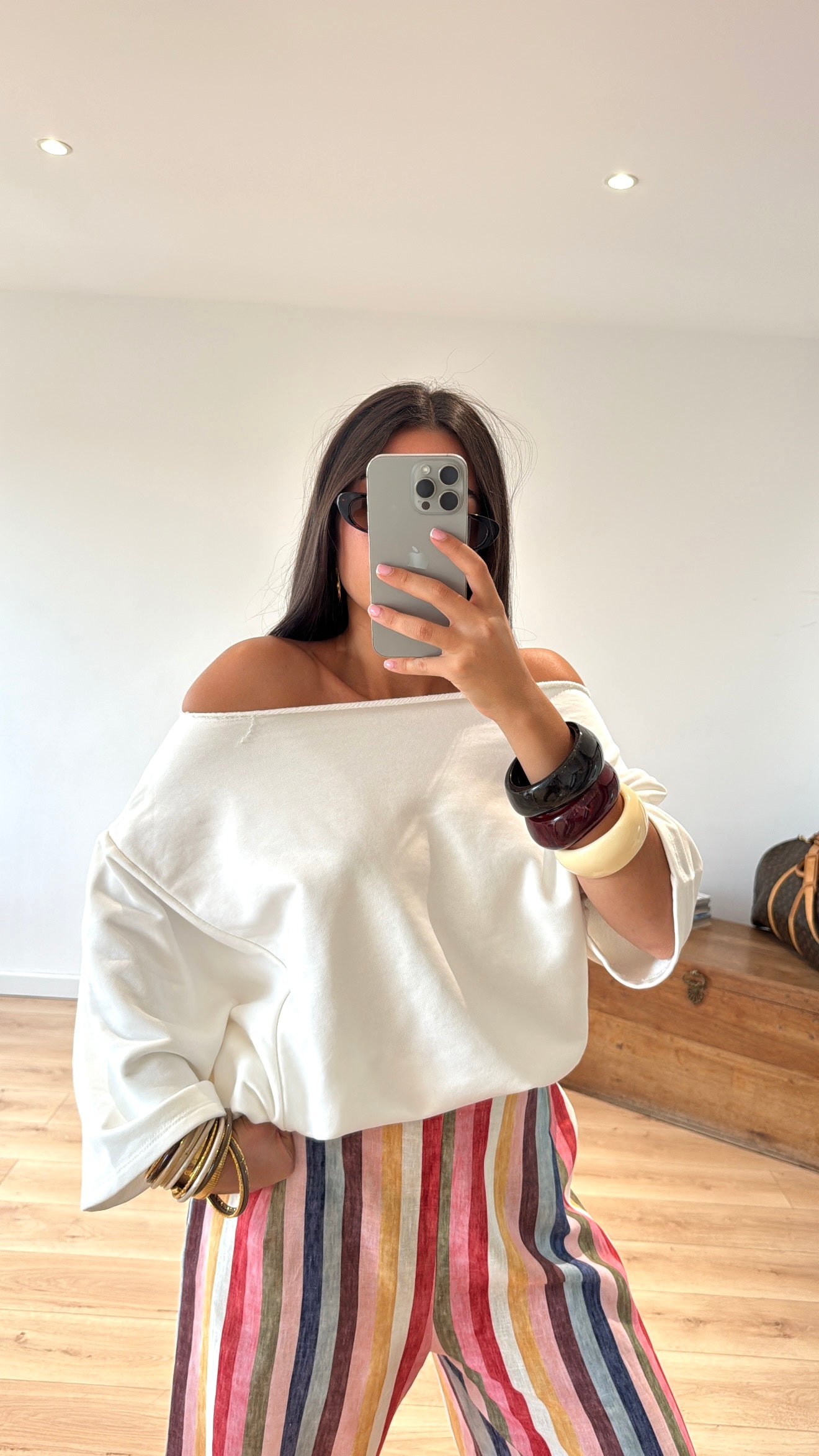 TOP SWEAT BLANC "EVA" (TOP MANCHES TOMBANTE ÉPAULES)