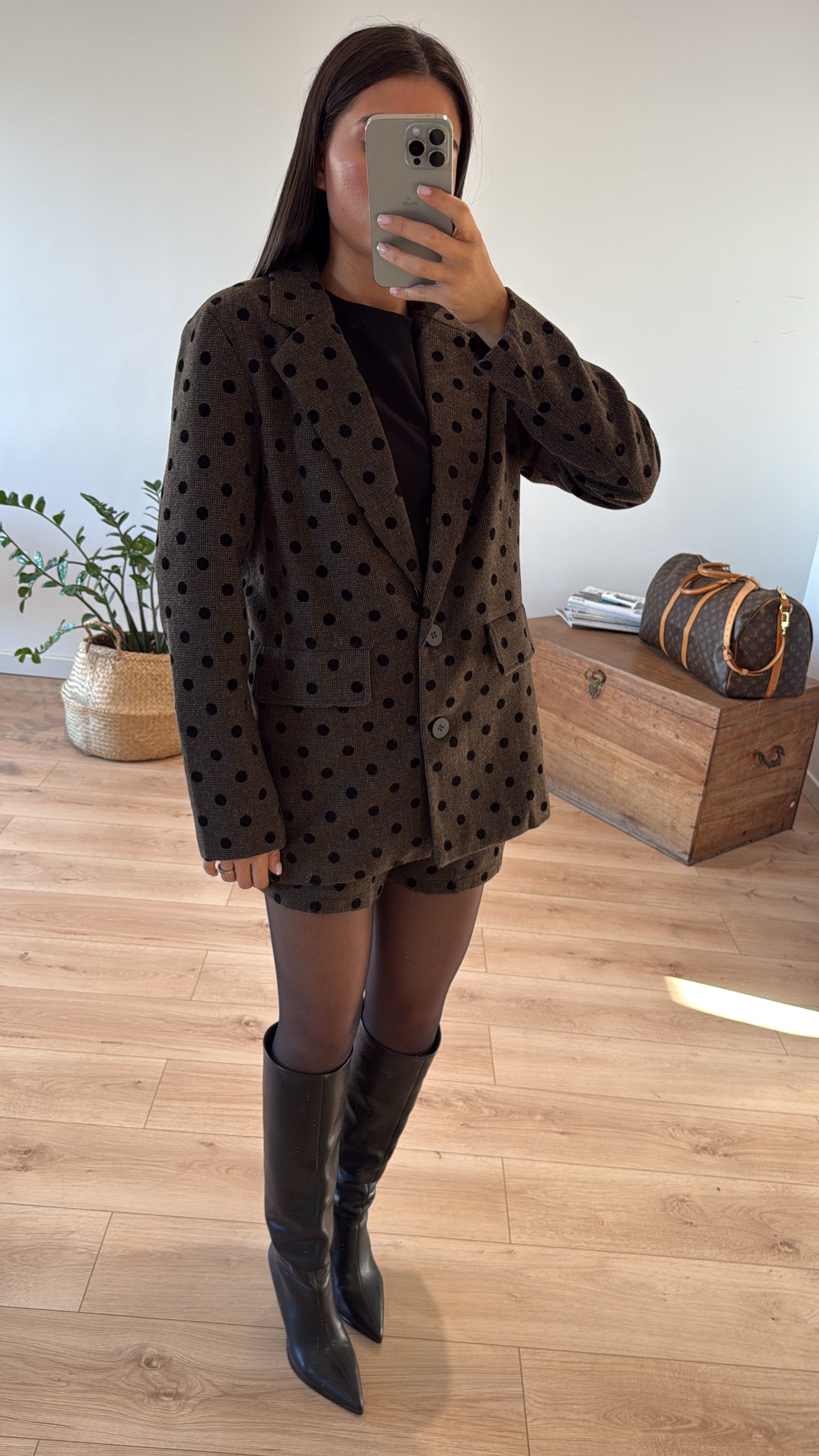 Blazer Chocolat à Pois Élégant