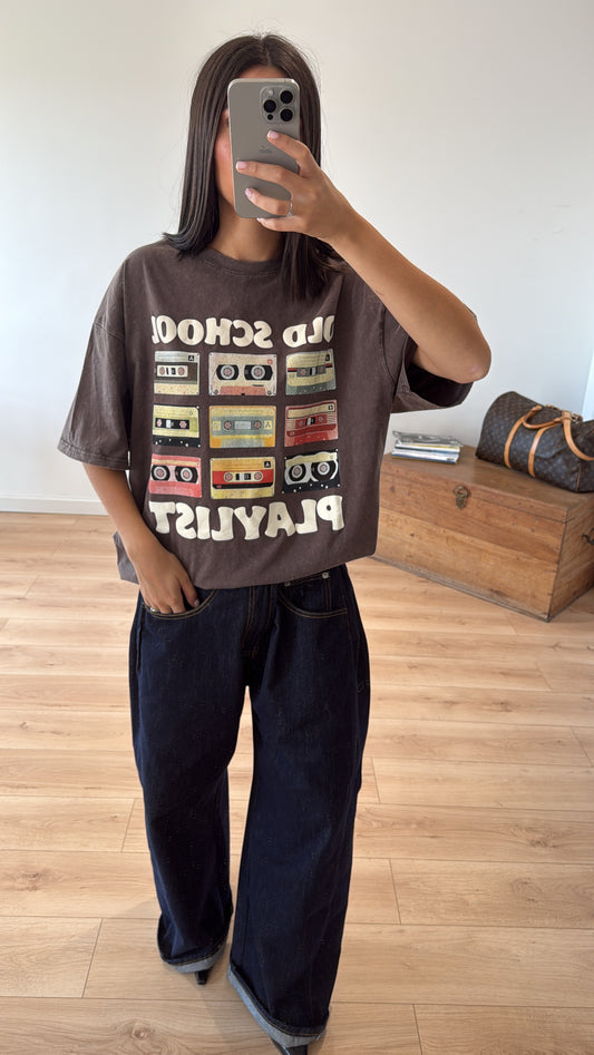 T-shirt oversize "old school" MARRON vintage