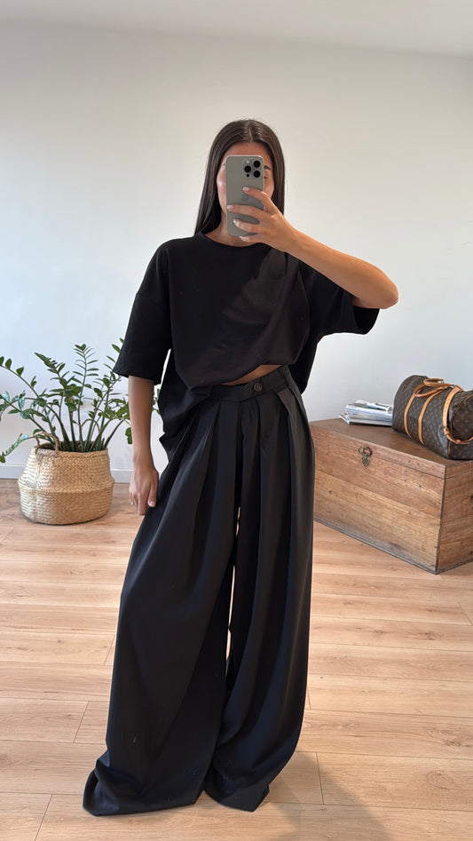 Pantalon Noir Oversize Fluide S102