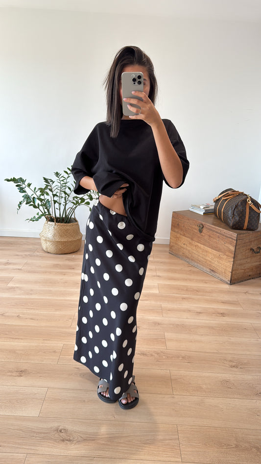 JUPE LONGUE "CASSIE" À POIS BLACK