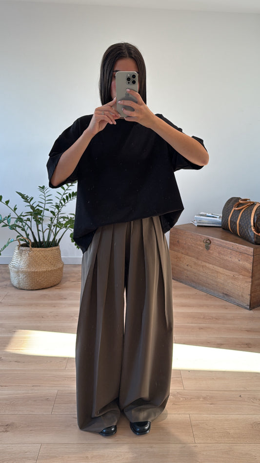 Pantalon Large Oversize Taupe Fluide S102