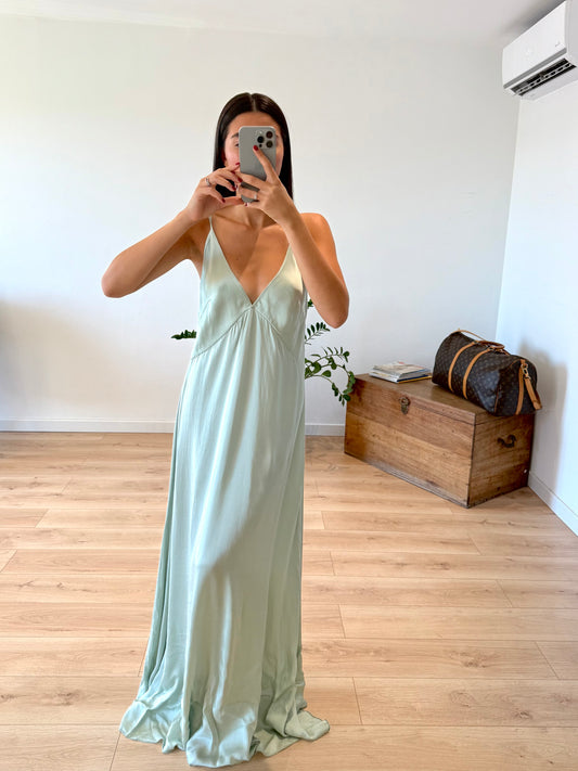 Robe longue "Elisa" vert amande