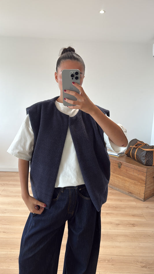 VESTE SANS MANCHES "CLEM" - BLEU marine effet feutrine