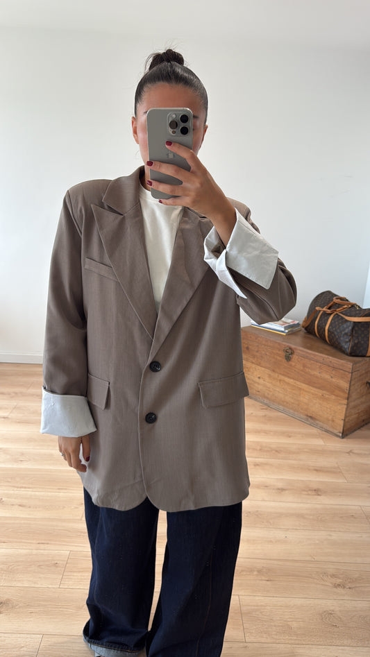 BLAZER OVERSIZE "LIVY" À REVERS - TAUPE