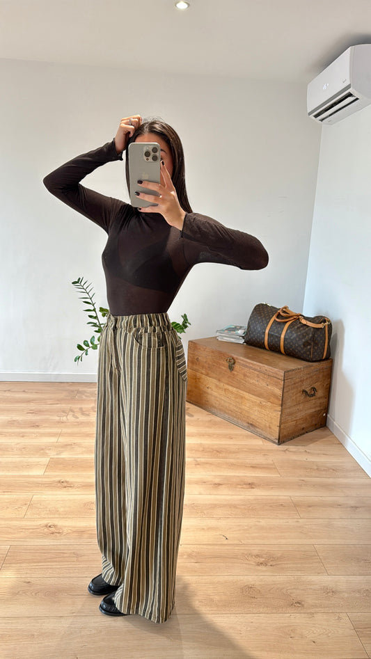 JEAN "LUCILLE" À RAYURES KAKI