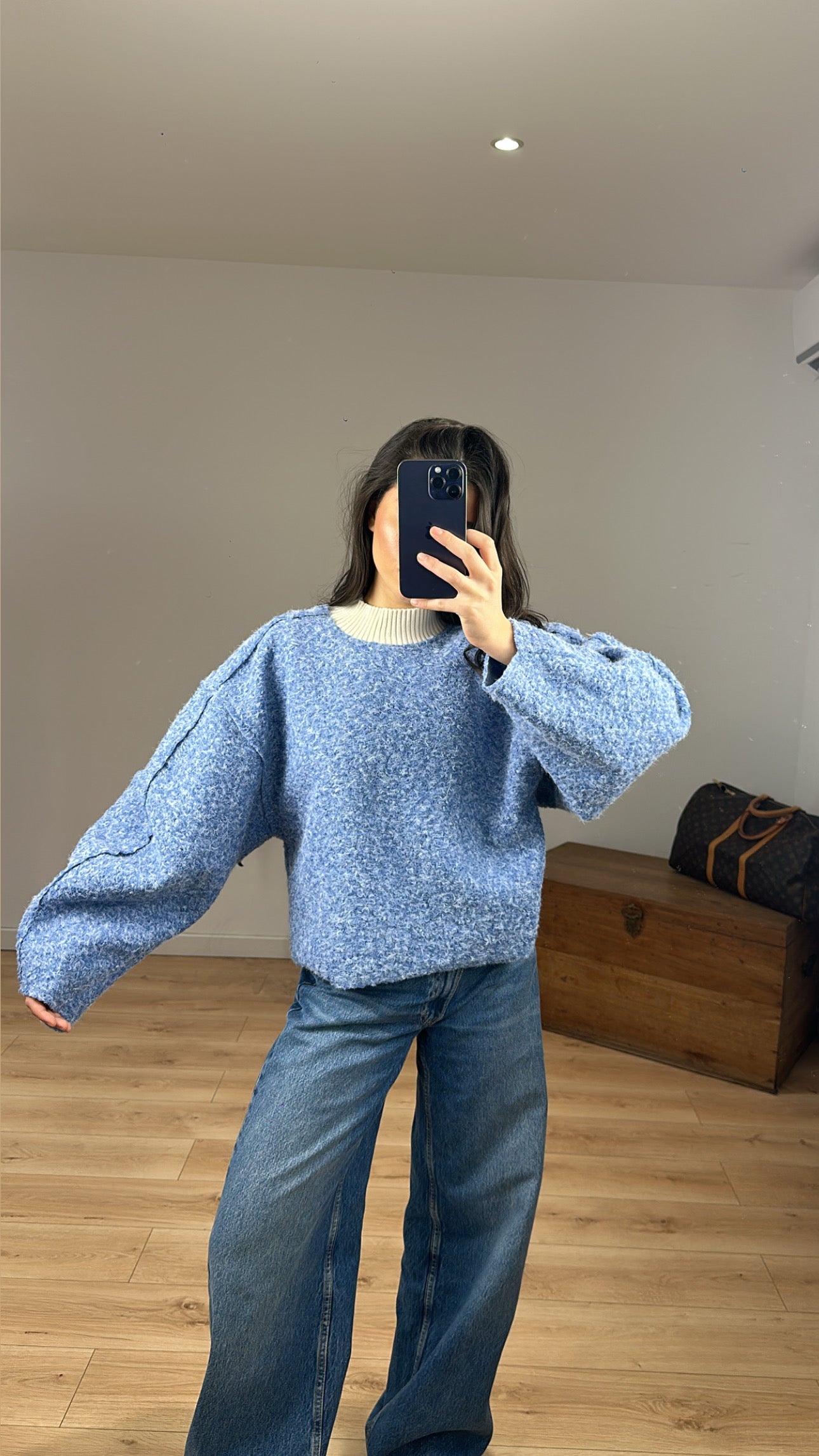 Pull « Marie » Bleu ciel/Blanc