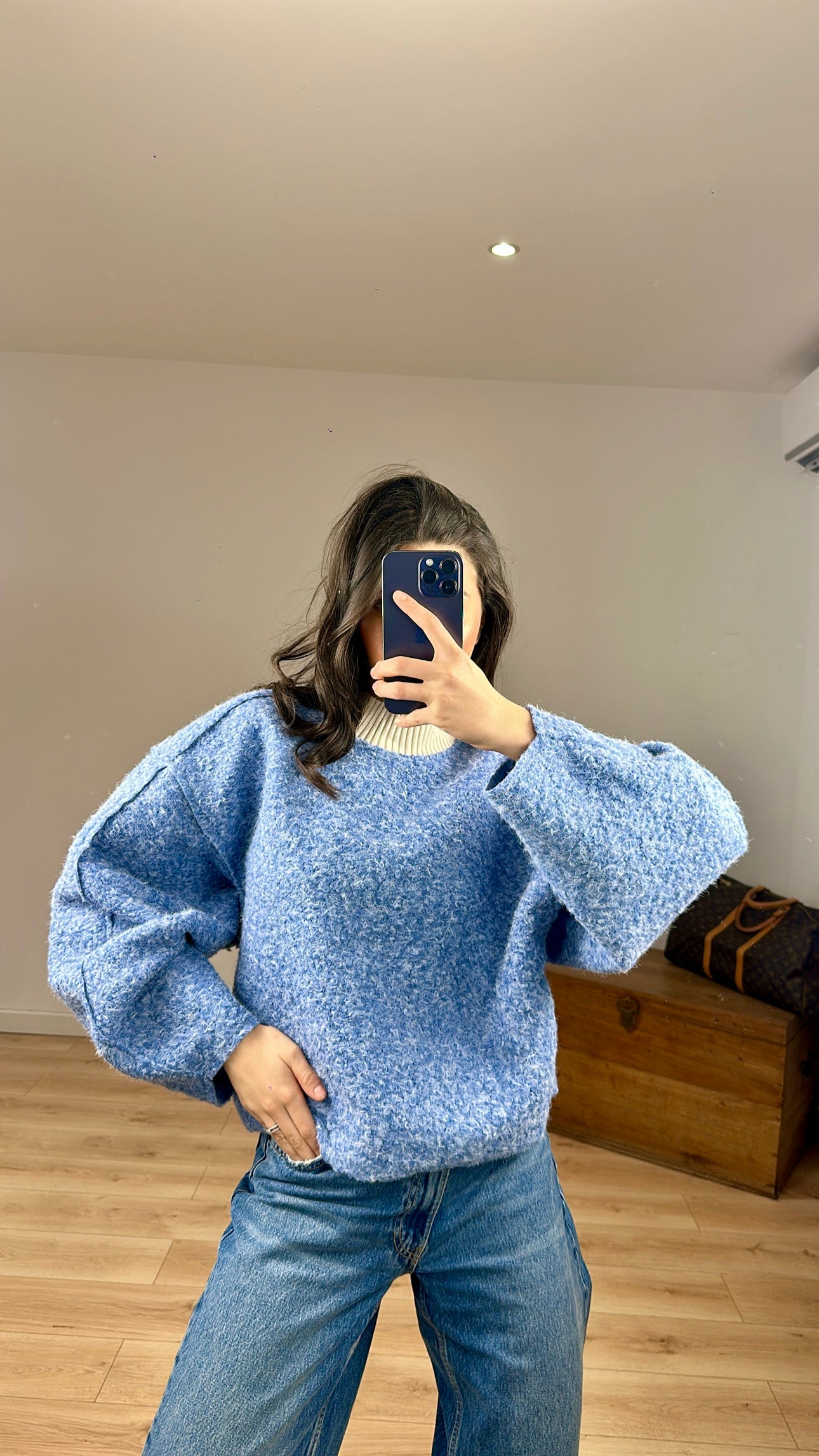 Pull « Marie » Bleu ciel/Blanc