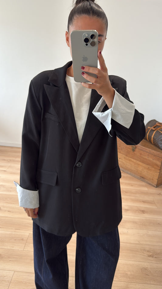 BLAZER OVERSIZE "LIVY" À REVERS - NOIR